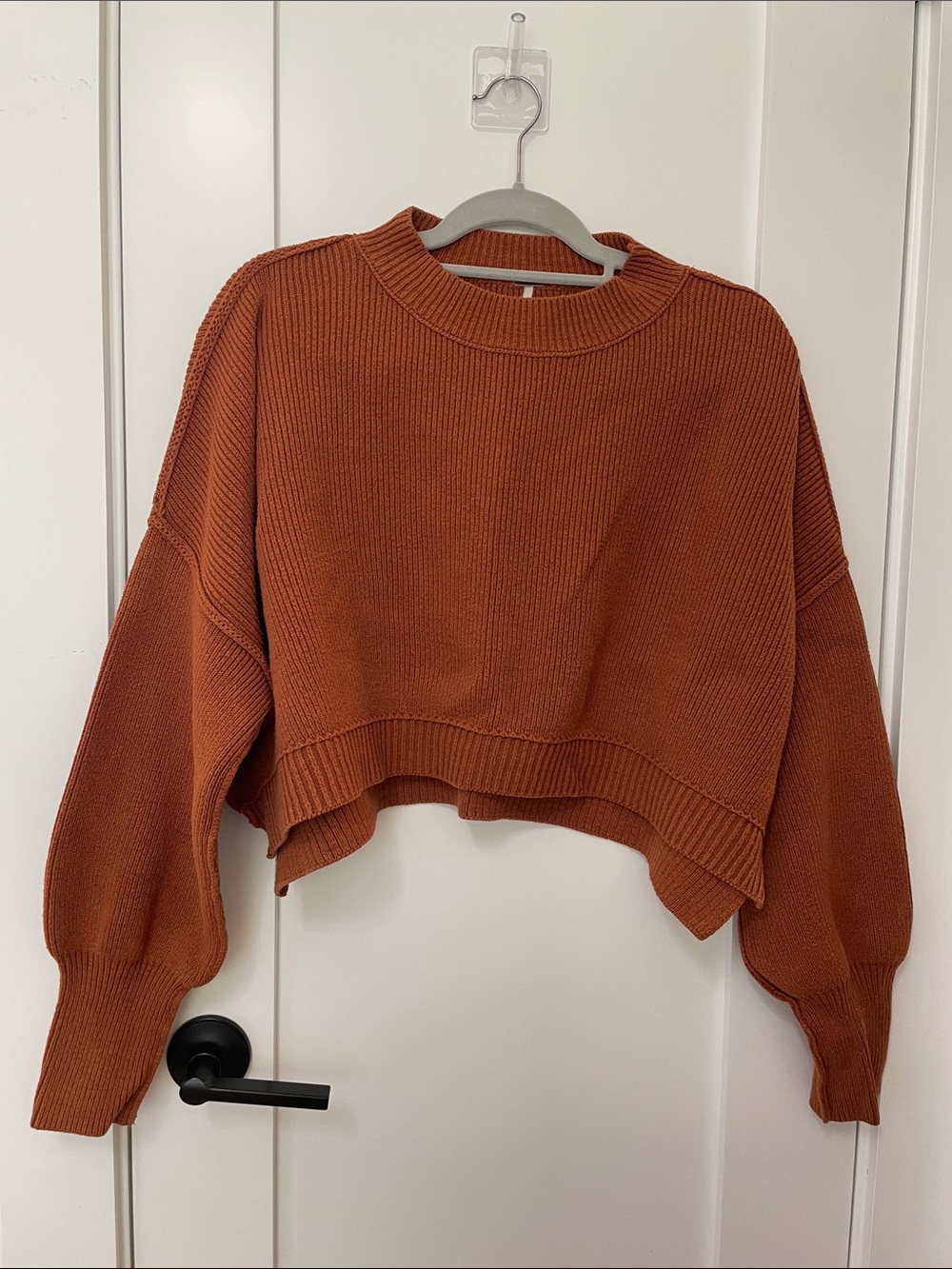 Free People Ribbed Cropped Sweater in Rust